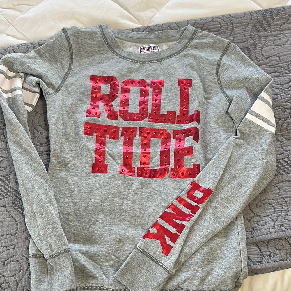 PINK Victoria's Secret Gray and Red Ladies Long Sleeve Shirt